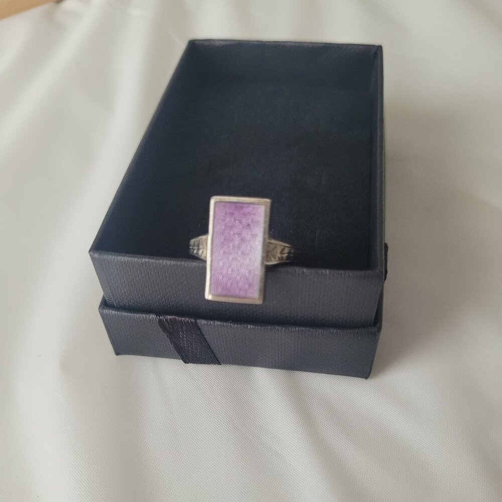 Antique Purple Signet Sterling Silver Ostby Barton Ring Art Deco Era Guilloche - Picture 11 of 14